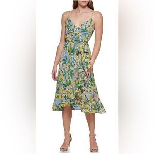 Floral wrap chiffon fit & flare dress